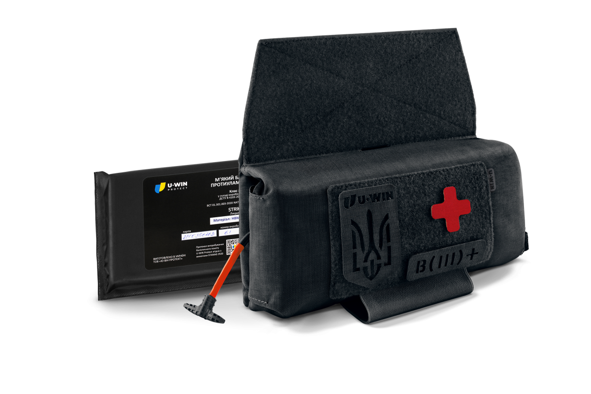 Комплект горизонтальний тунельний аптечний підсумок рол U-WIN PRO Cordura® 500 Black з балістичним пакетом під захист попереку НВМПЕ Китай / Площа захисту 2,3 дм.кв.