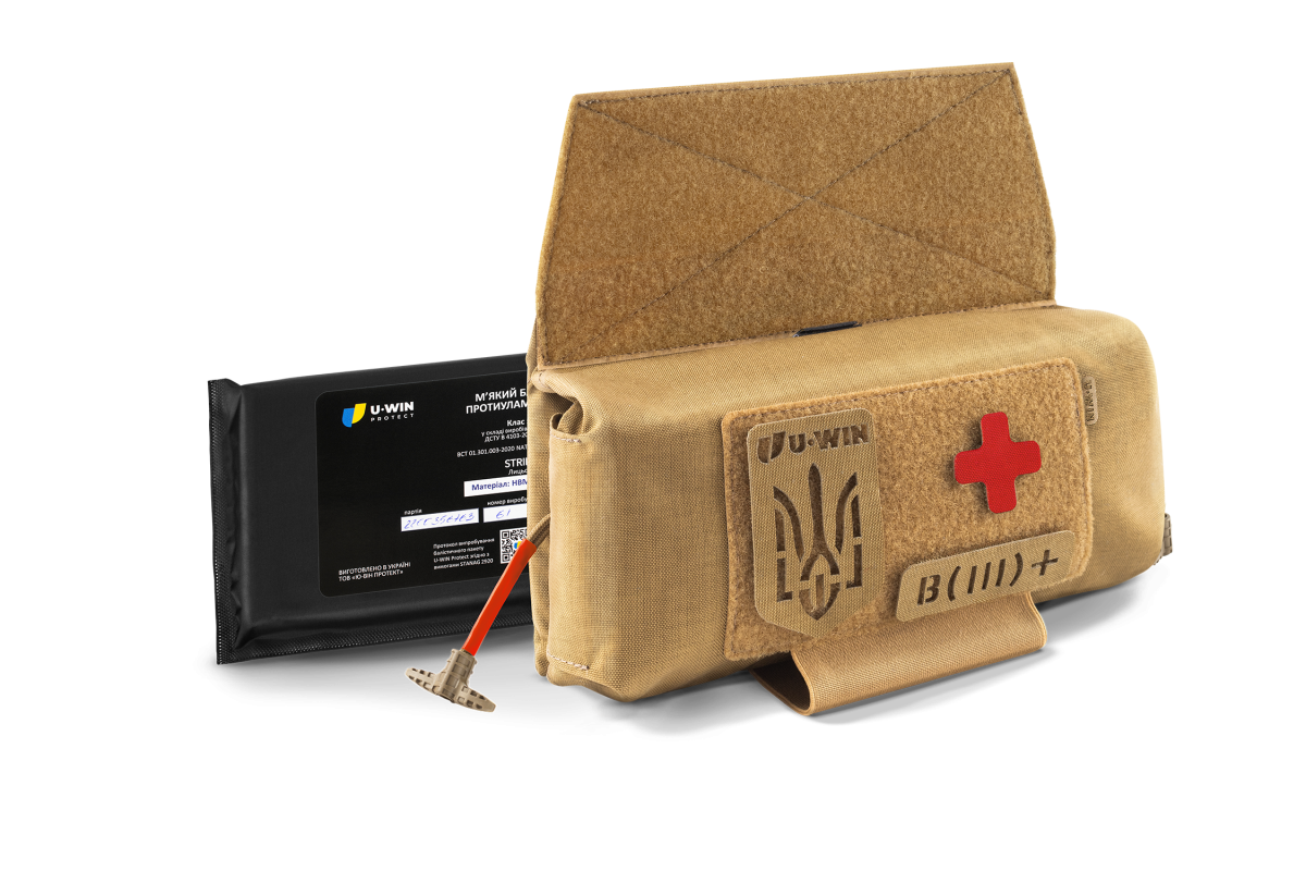 Комплект горизонтальний тунельний аптечний підсумок рол U-WIN PRO Cordura® 500 Coyote з балістичним пакетом під захист попереку НВМПЕ Китай / Площа захисту 2,3 дм.кв.