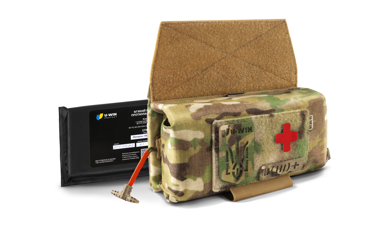 Комплект горизонтальний тунельний аптечний підсумок рол U-WIN PRO Cordura® 1000 MultiCam® з балістичним пакетом під захист попереку НВМПЕ Китай / Площа захисту 2,3 дм.кв.