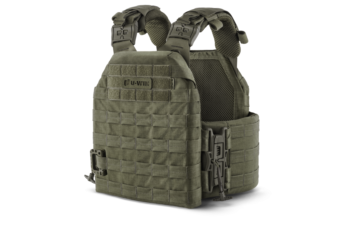 Плитоноска / тактичний жилет Plate Carrier U-WIN BASE зі швидким скиданням 250х300 / 250х312 (Темп) з камербандами розмір 1 під балістичні пакети Cordura® 500 Ranger Green / Темна Олива