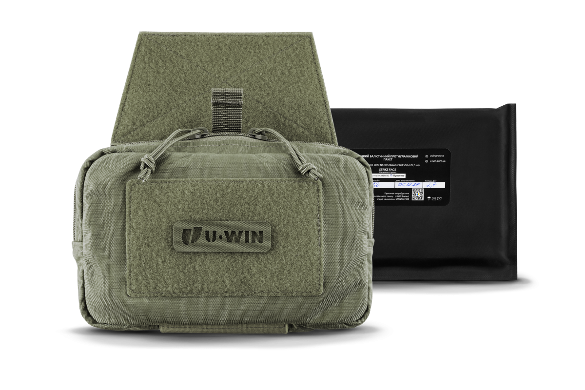 Комплект Напашна сумка U-WIN BASE Cordura® 500 Ranger Green / Темна Олива з балістичним пакетом НВМПЕ Китай / Площа захисту 2,7 дм.кв.