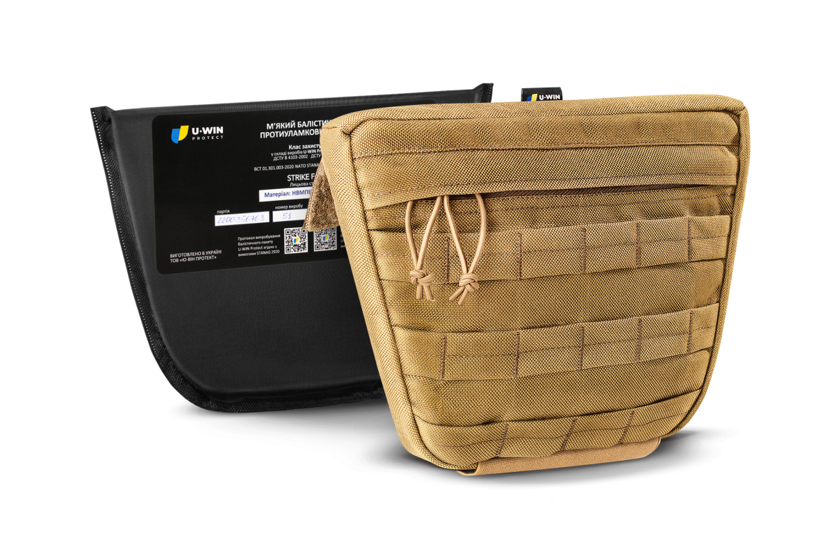 Комплект Напашник U-WIN PRO Cordura® 500 Coyote з балістичним пакетом НВМПЕ Китай / Площа захисту 3,2 дм.кв.