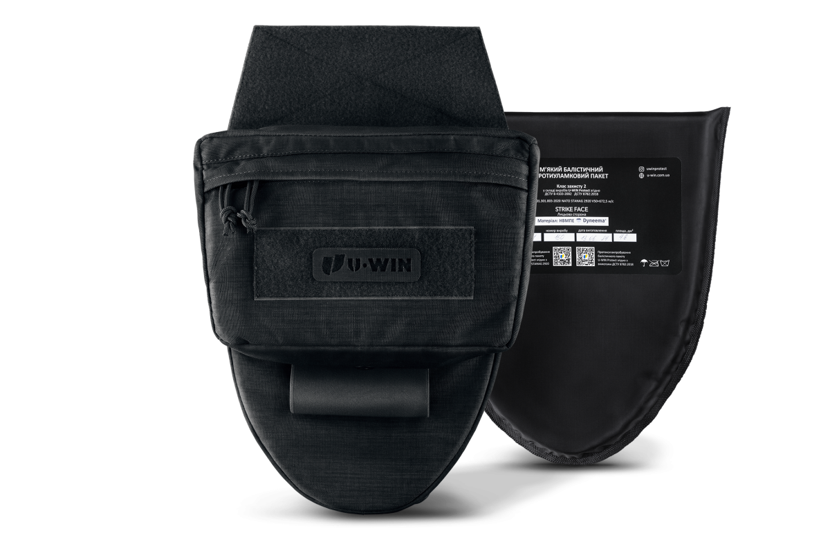 Комплект Напашник U-WIN AGILE Cordura® 500 Black з балістичним пакетом НВМПЕ Китай / Площа захисту 4,5 дм.кв. / Довжина 28 см