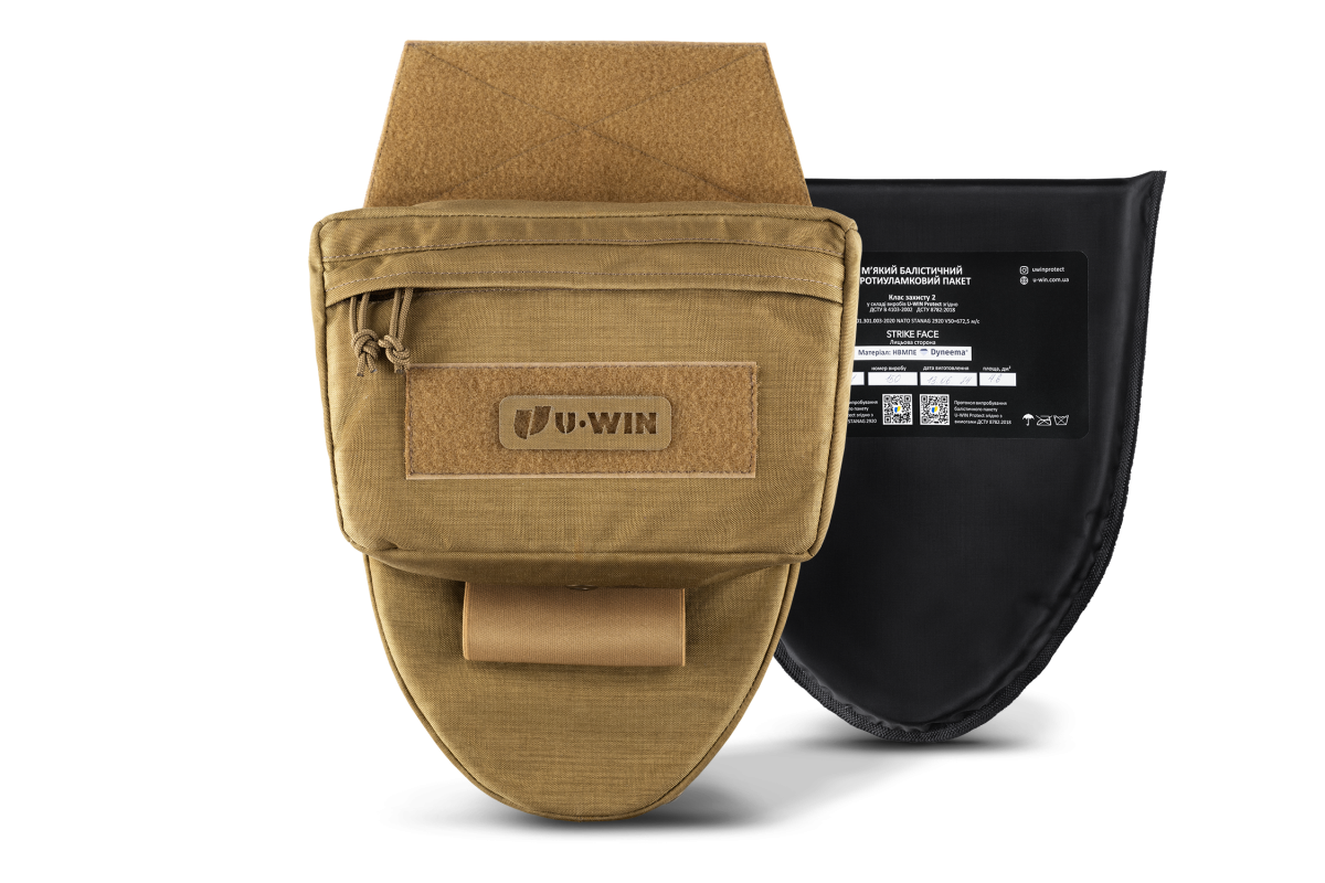 Комплект Напашник U-WIN AGILE Cordura® 500 Coyote з балістичним пакетом НВМПЕ Китай / Площа захисту 4,5 дм.кв. / Довжина 28 см