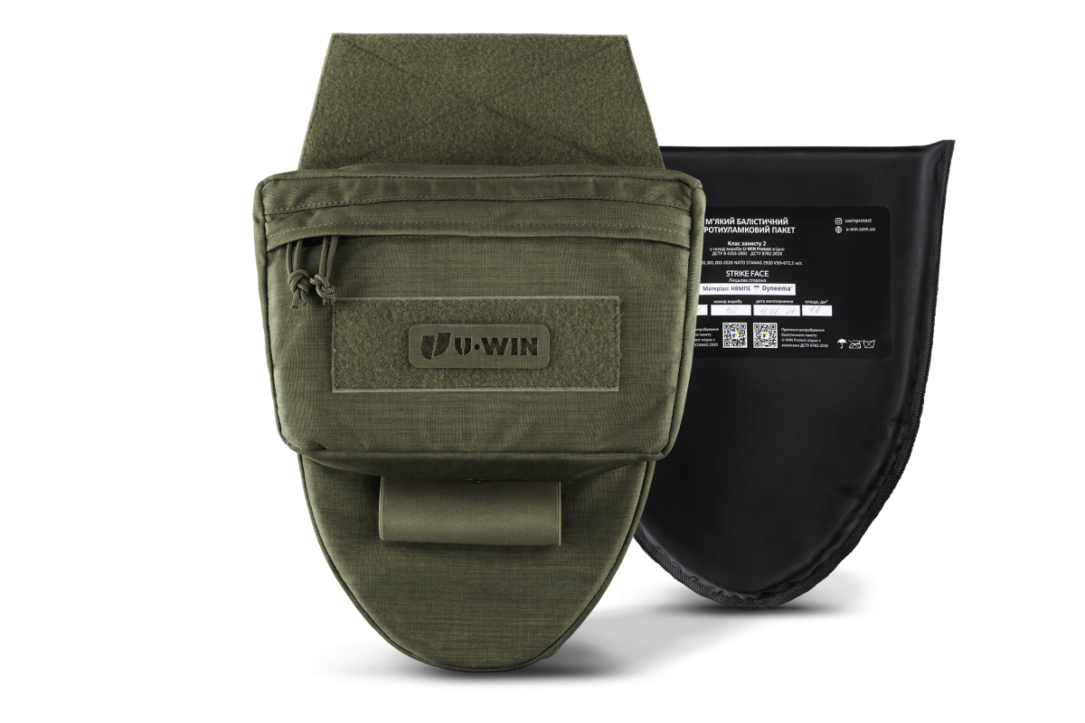 Комплект Напашник U-WIN AGILE Cordura® 500 Ranger Green / Темна Олива з балістичним пакетом НВМПЕ Китай / Площа захисту 4,5 дм.кв. / Довжина 28 см