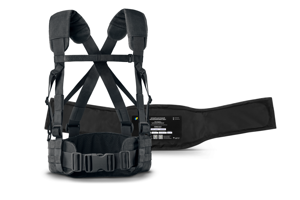 Комплект Ремінно плечова система U-WIN PRO посилена з стандартними лямками Cordura® 500 Black розмір 2 з балістичним пакетом НВМПЕ Китай / Площа захисту 8,6 дм.кв.