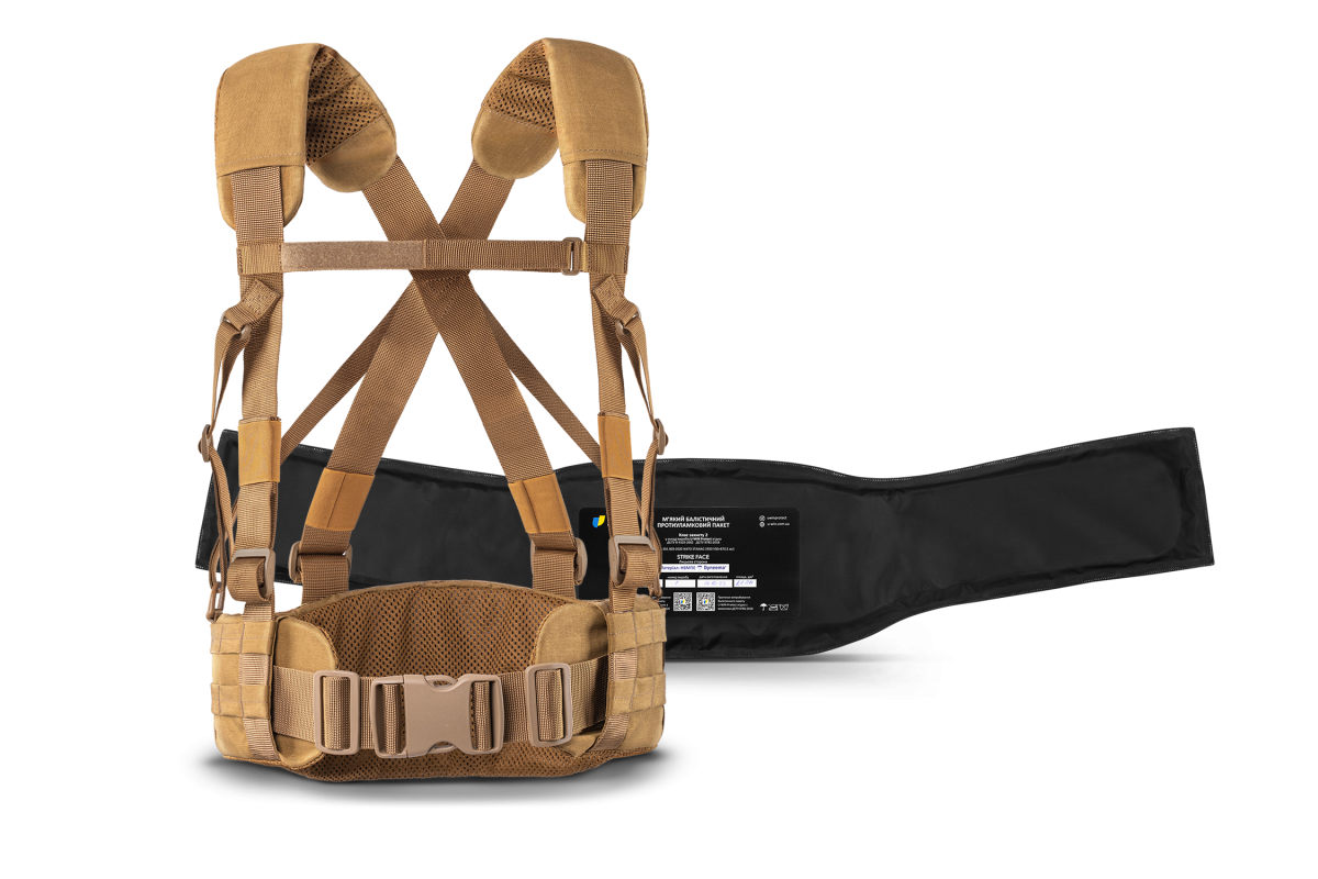 Комплект Ремінно плечова система U-WIN PRO посилена з стандартними лямками Cordura® 500 Coyote розмір 2 з балістичним пакетом НВМПЕ Dyneema USA / Площа захисту 8,6 дм.кв.