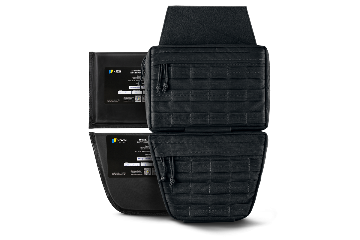 Комплект Напашник + Захист живота U-WIN PRO Cordura® 500 Black з балістичними пакетами НВМПЕ Китай / Площа захисту 7,07 дм.кв. / Довжина 37 см