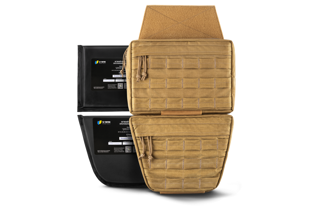 Комплект Напашник + Захист живота U-WIN PRO Cordura® 500 Coyote з балістичними пакетами НВМПЕ Китай / Площа захисту 7,07 дм.кв. / Довжина 37 см