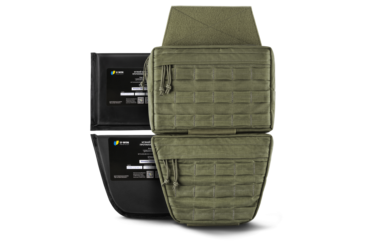 Комплект Напашник + Захист живота U-WIN PRO Cordura® 500 Ranger Green / Темна Олива з балістичними пакетами НВМПЕ Китай / Площа захисту 7,07 дм.кв. / Довжина 37 см